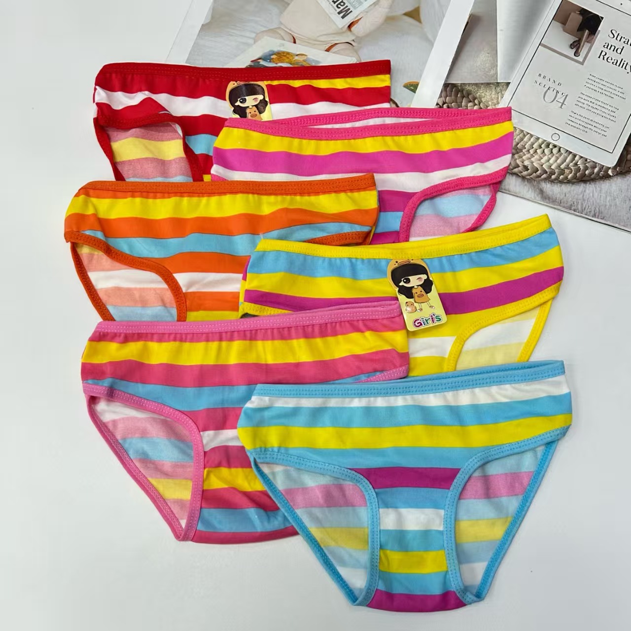DD-617# Export Underwear for Foreign Trade Children's Colorful fringed striped Underwear Women's Triangle Pants Children's Clothing Contrasting Color Underwear Women QNI Item Picture