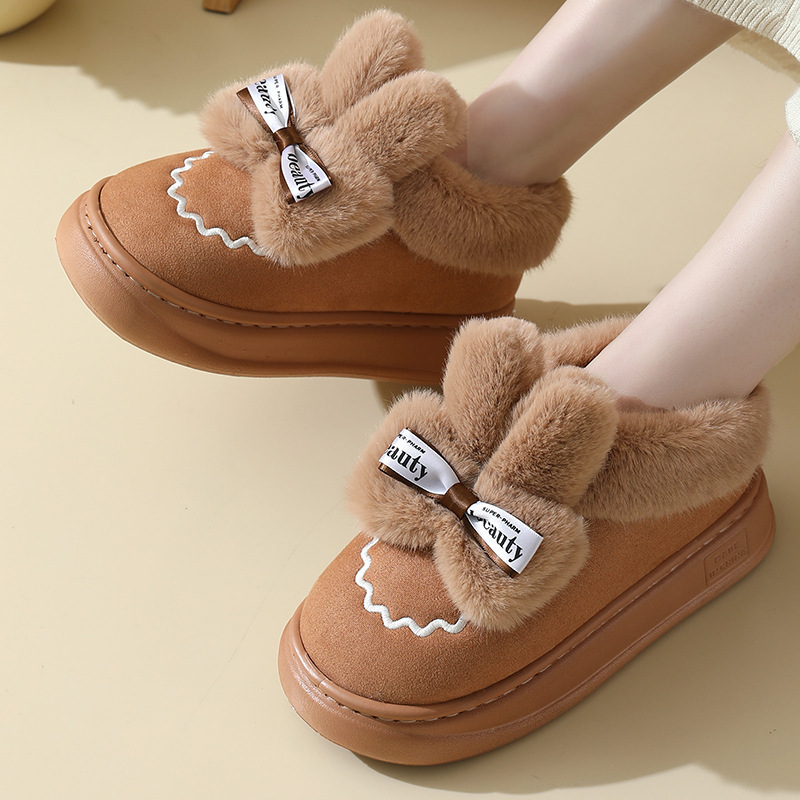 New winter women's outerwear fleece warm snow boots, Korean-style cotton shoes, and indoor thick-soled plush rabbit cotton boots Specification image