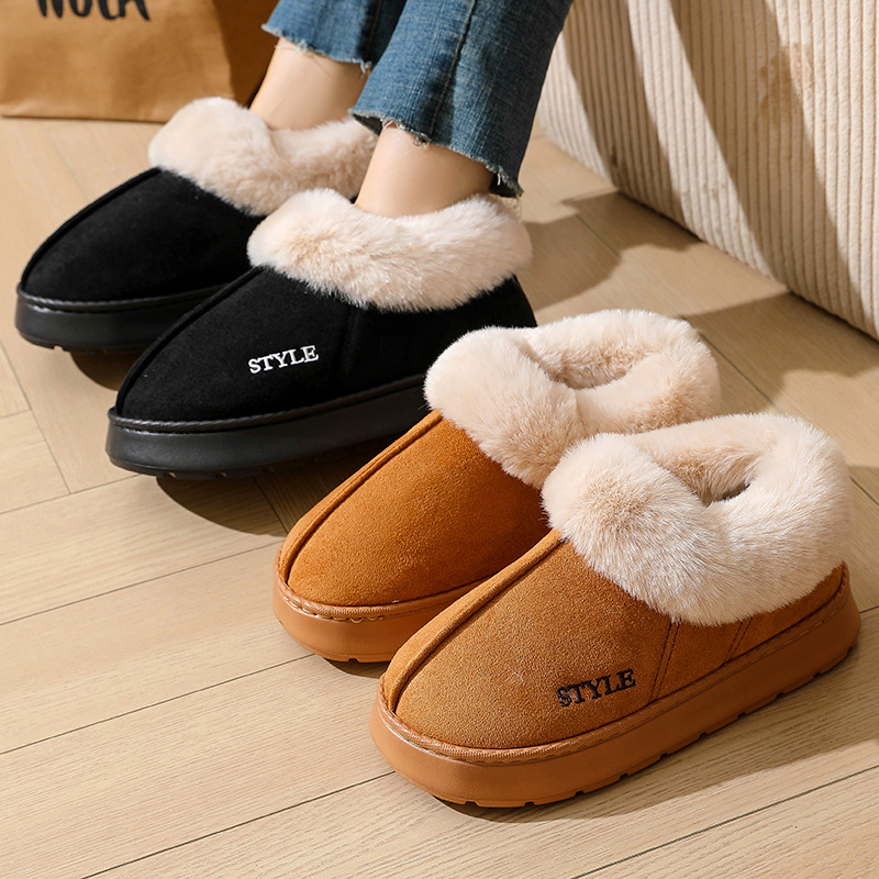 New cross-border suede cotton slippers for men, home woolen warm bags and postpartum shoes, EVA anti-slip snow boots for women