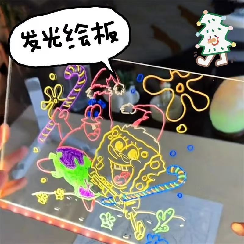 手绘发光画板可擦写亚克力透明写字板发光广告牌荧光画板记事板