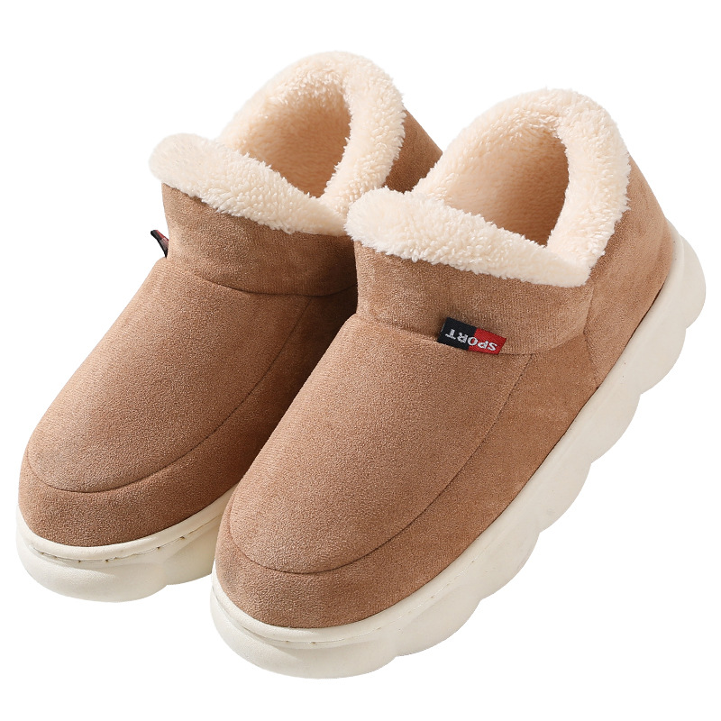 New winter home slippers, old cotton shoes for women to wear outside with a padded heel and fleece for indoor warmth, thick-soled men's snow boots for winter Item Picture