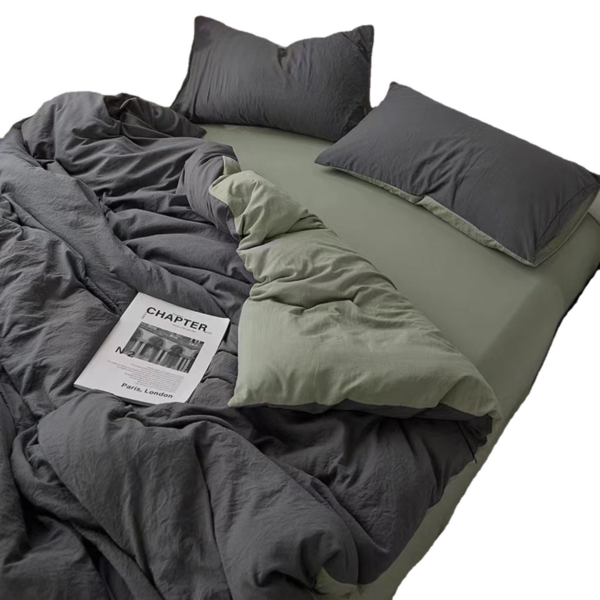 Washed cotton solid color four-piece bedding set, Japanese simple brushed bed sheet style duvet cover wholesale, dormitory three-piece set Item Picture