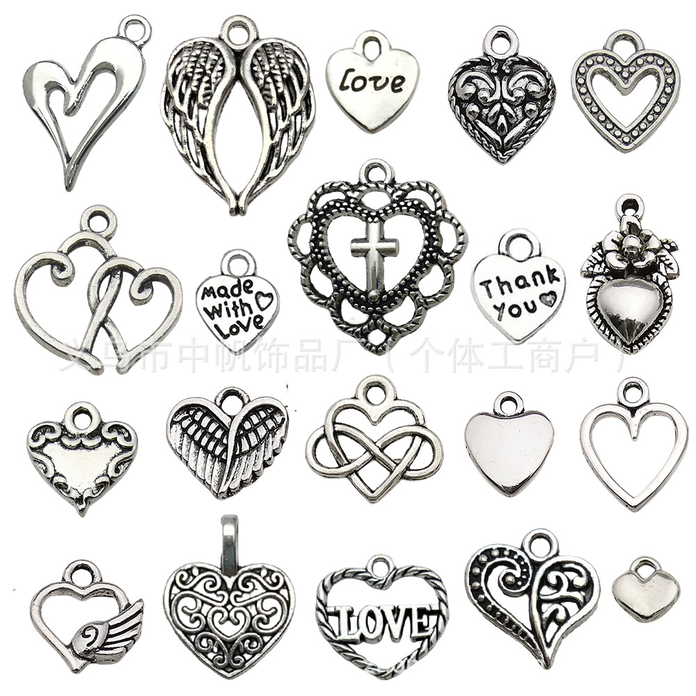 混20个古银复古镂空love爱心桃心合金吊坠DIY手工手链项链配饰品