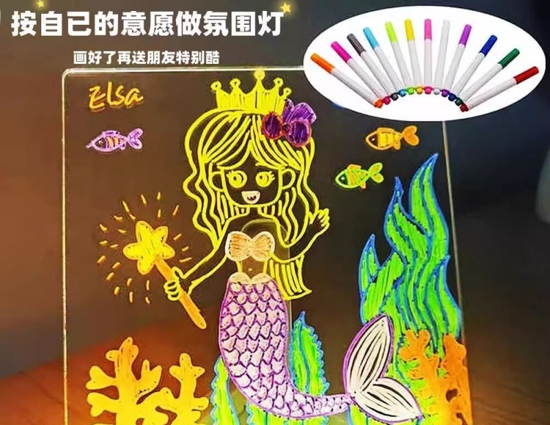 手绘发光画板可擦写亚克力透明写字板发光广告牌荧光画板记事板详情2