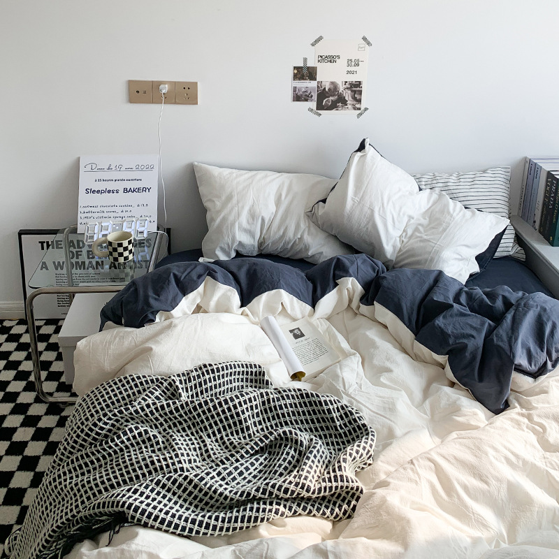 Fresh and clean pure color washed cotton skin-friendly brushed four-piece set, princess-style dormitory set, single pieces of quilt cover, pillowcase and quilt cover Application Scenario