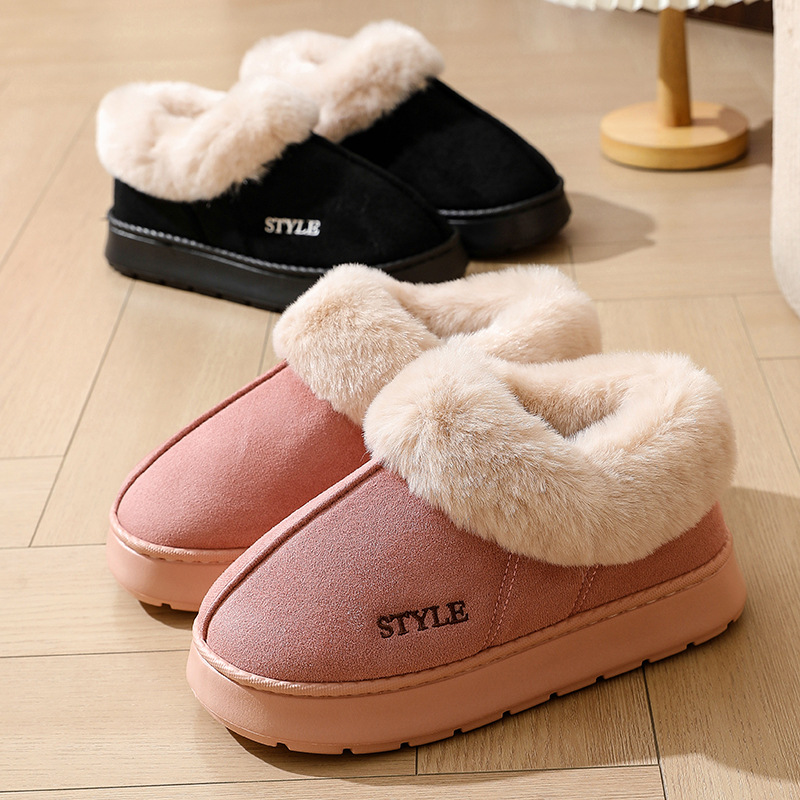 New cross-border suede cotton slippers for men, home woolen warm bags and postpartum shoes, EVA anti-slip snow boots for women details Picture