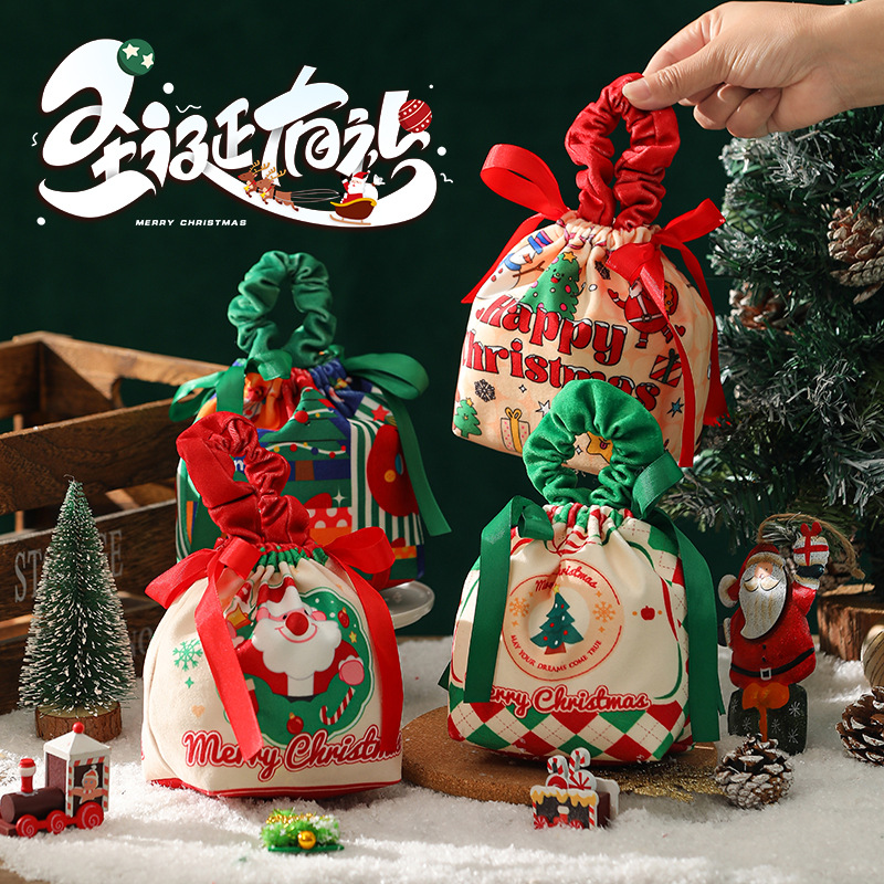 2025 New Creative Christmas gift Velvet Apple bag Christmas Gift Christmas Eve Apple box drawstring pocket hand-held