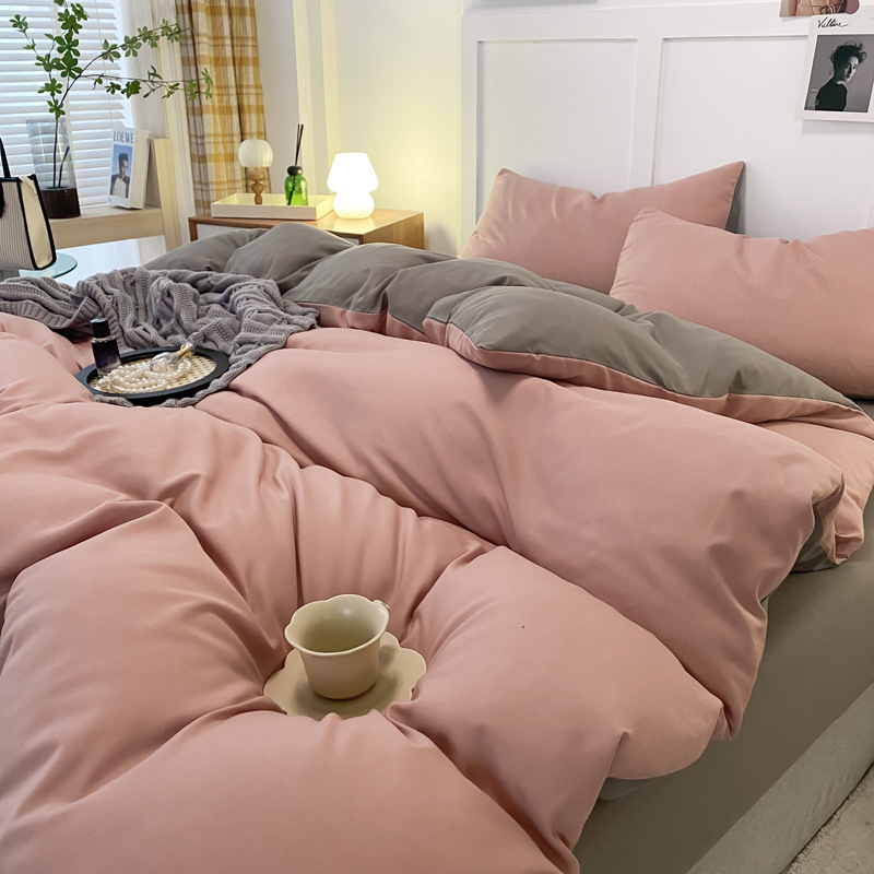Light luxury and simple style bed four-piece set, solid color brushed duvet cover, bed sheet three-piece set, double-combination products, bedding factory batch Application Scenario