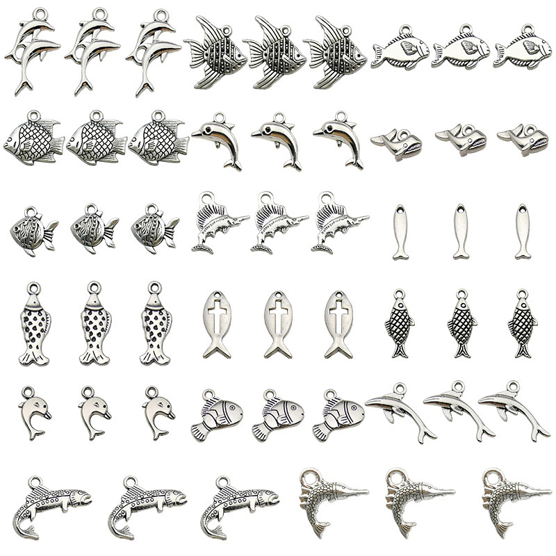 海洋生物元素diy饰品合金电镀海豚各种小鱼吊坠耳环项链材料配件