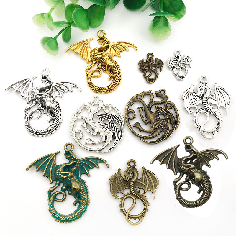跨境复古DIY饰品合金配件古银古青飞龙翼龙项链吊坠挂件电镀小众