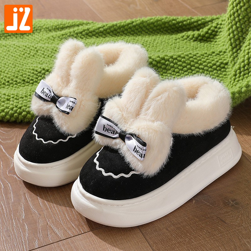 New winter women's outerwear fleece warm snow boots, Korean-style cotton shoes, and indoor thick-soled plush rabbit cotton boots