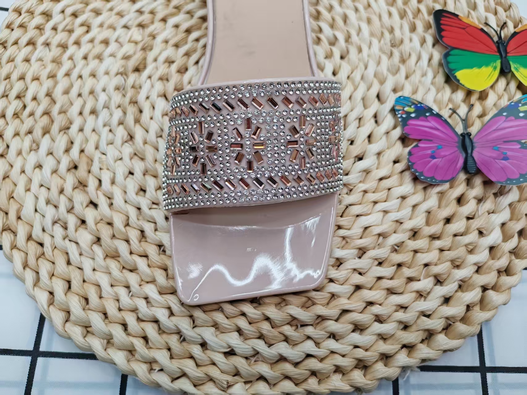 2025 Children's Summer Fashion French rhinestone one-shoulder thick-heeled Children's Slippers Specification drawing