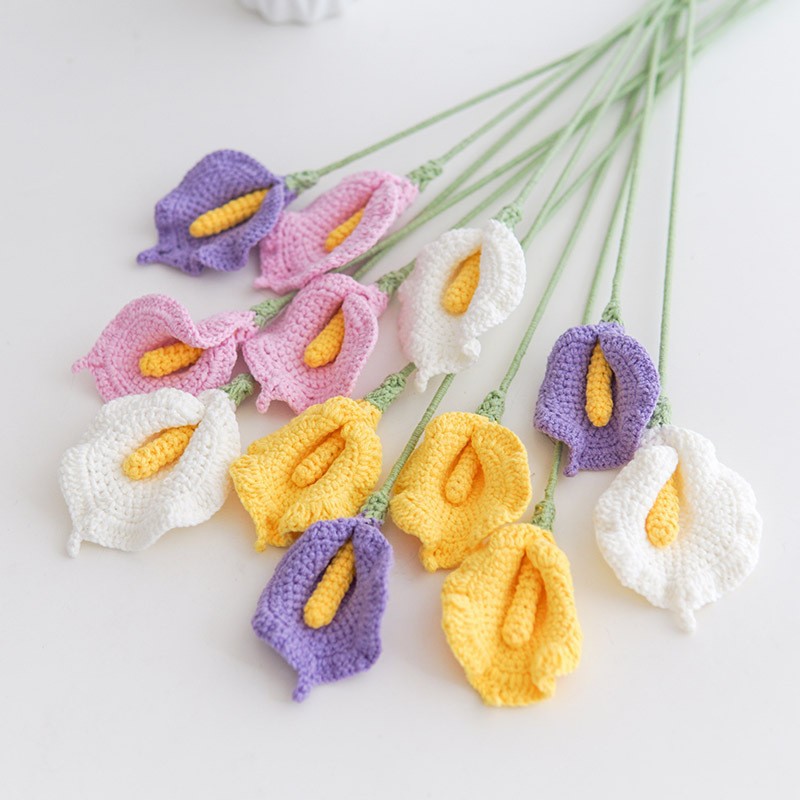 Handmade knitted flower products, crochet, calla lily bouquets, office flower arrangement decoration gifts, simulation masterpieces