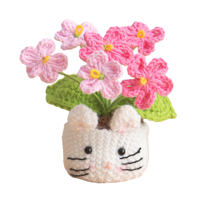 Wholesale of cross-border new handmade small potted flower crocheted artificial flower decorative ornaments, finished knitted potted plants Item Picture