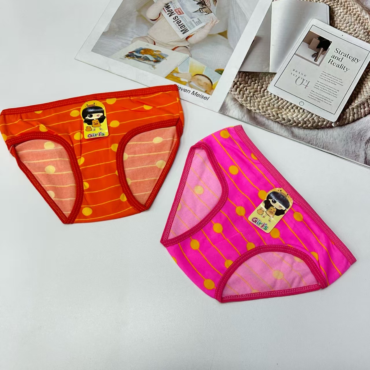 DD-517# Export Middle East and Africa Underwear, Women's briefs, children's clothing, Girls' polt-dot striped underwear, hemmed underwear, women's QNI details Picture