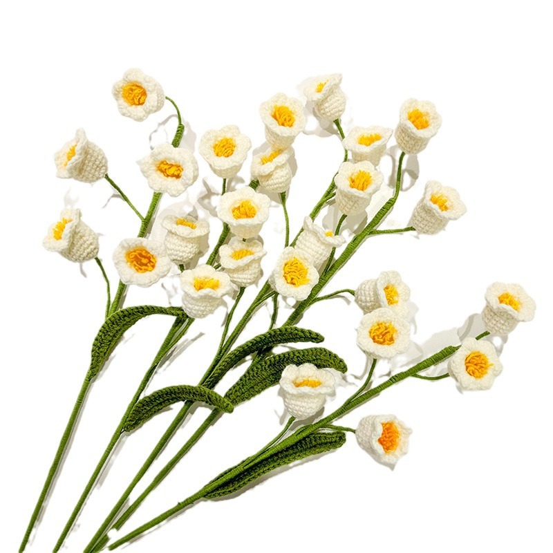 Finished products: Hand-woven lily of the valley bouquets, diy crocheted artificial flowers, hand-held bouquets, knitted flower ornaments, decorative flowers, dried flowers Item Picture