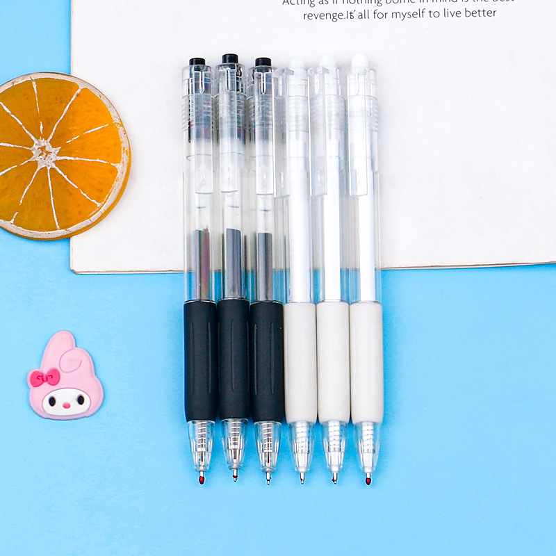 Creative and simple practice pen, press the gel pen with white and black rods, student press the water pen, office 0.5mm signature pen Application Scenario