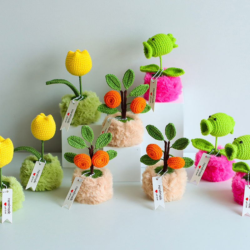 Hand-woven artificial flowers made of wool, potted tulips, oranges, preserved flowers, high-end festival business gift ornaments Specification image