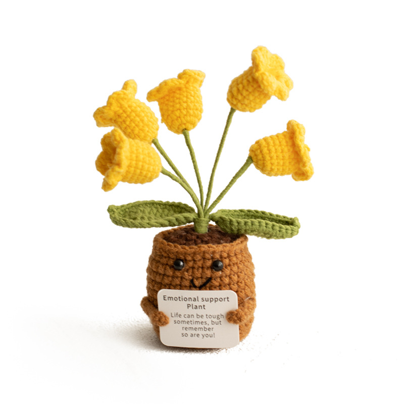 Cross-border plant dolls, positive cards, encouraging dolls, desktop ornaments, potted bouquets, finished products, knitted woolen potted plants Item Picture