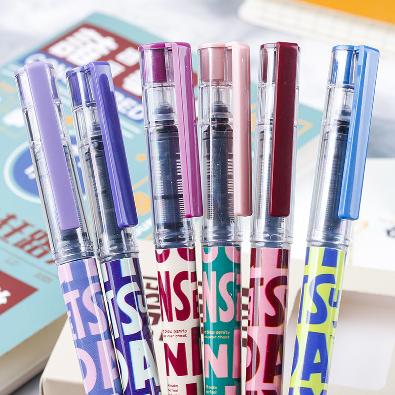 American retro large-capacity direct liquid ballpoint pen for signature and problem-solving, black 0.5mm carbon pen factory direct sales Specification image