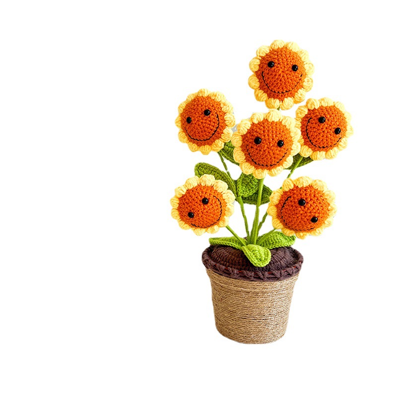 Handmade crochet, smiling sunflowers, sunflower potted plants, office and home woolen ornaments, festival event gifts Item Picture