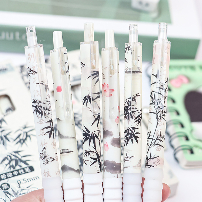Ancient-style ink-wash bamboo press gel pen high appearance level ins student exam practice quick drying press pen 0.5 black pen Specification image