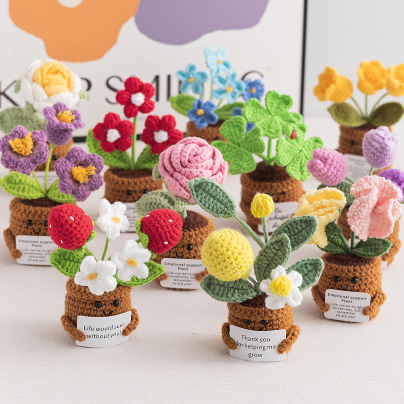 Cross-border plant dolls, positive cards, encouraging dolls, desktop ornaments, potted bouquets, finished products, knitted woolen potted plants Specification image