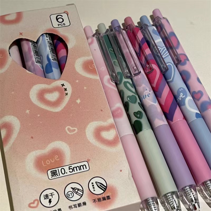 Fresh and heart-shaped gel pens, high appearance level, simple and girlish heart, press pen st head, student exam black pen and gel pen wholesale Specification image