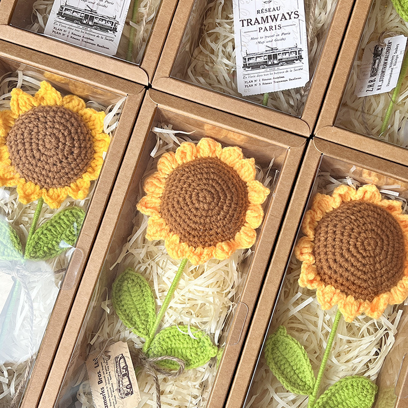Hand-woven gift box sunflower wool bouquet finished product simulation flower sunflower gift box set, Teachers' Day gift Specification image