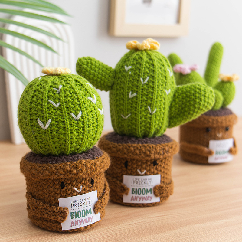 Cross-border hand-woven woolen plant dolls, positive energy card dolls, potted plant desktop ornaments, simulated potted plants Specification image