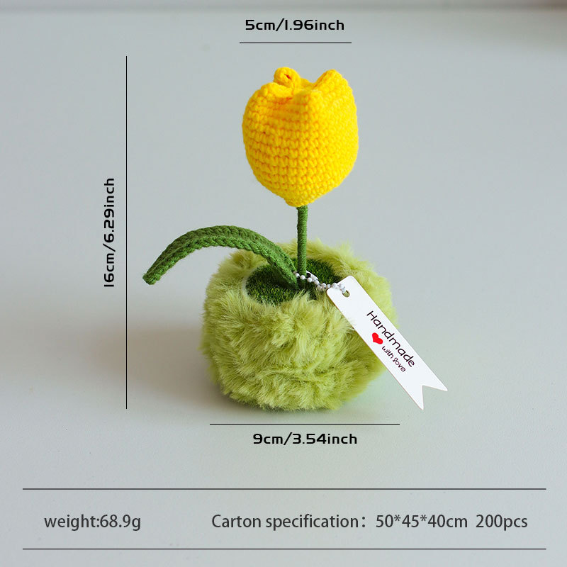 Hand-woven artificial flowers made of wool, potted tulips, oranges, preserved flowers, high-end festival business gift ornaments Item Picture