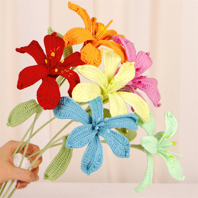 New hand-knitted large bouquet of wool micro-hook artificial flower desktop decoration artificial flower finished product hand-knitted flower Specification image
