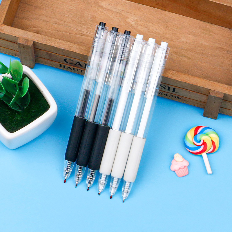 Creative and simple practice pen, press the gel pen with white and black rods, student press the water pen, office 0.5mm signature pen