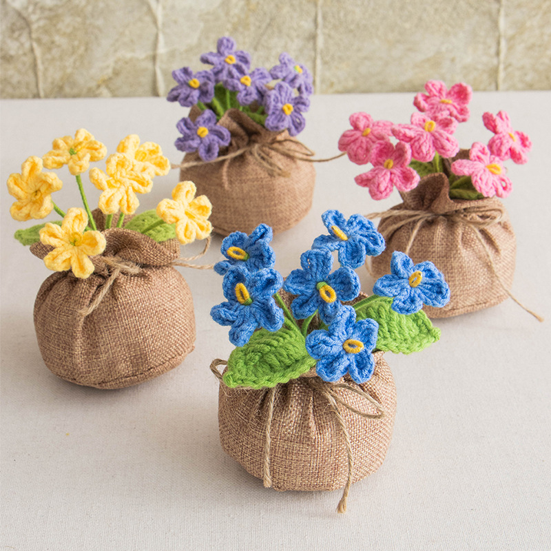 Cross-border handcrafted crocheted lucky bags, small potted plants, home ornaments, woolen woven finished products, rose decorations, artificial flower potted plants details Picture