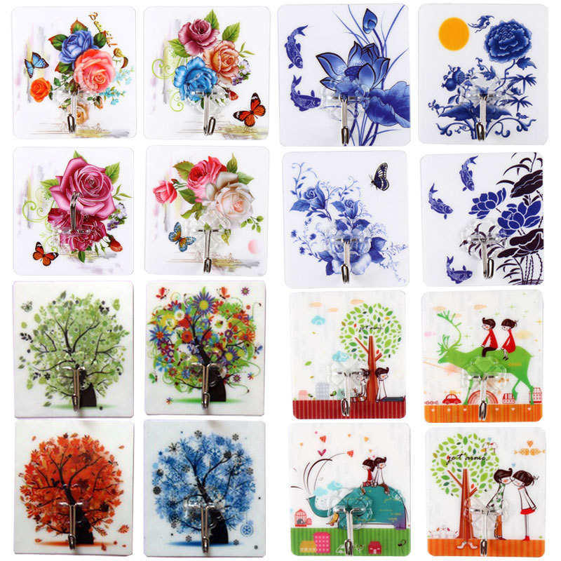 Transparent traceless hook, strong adhesive hook, pattern waterproof hook, kitchen nano sticker, nail-free and non-drilling hook details Picture