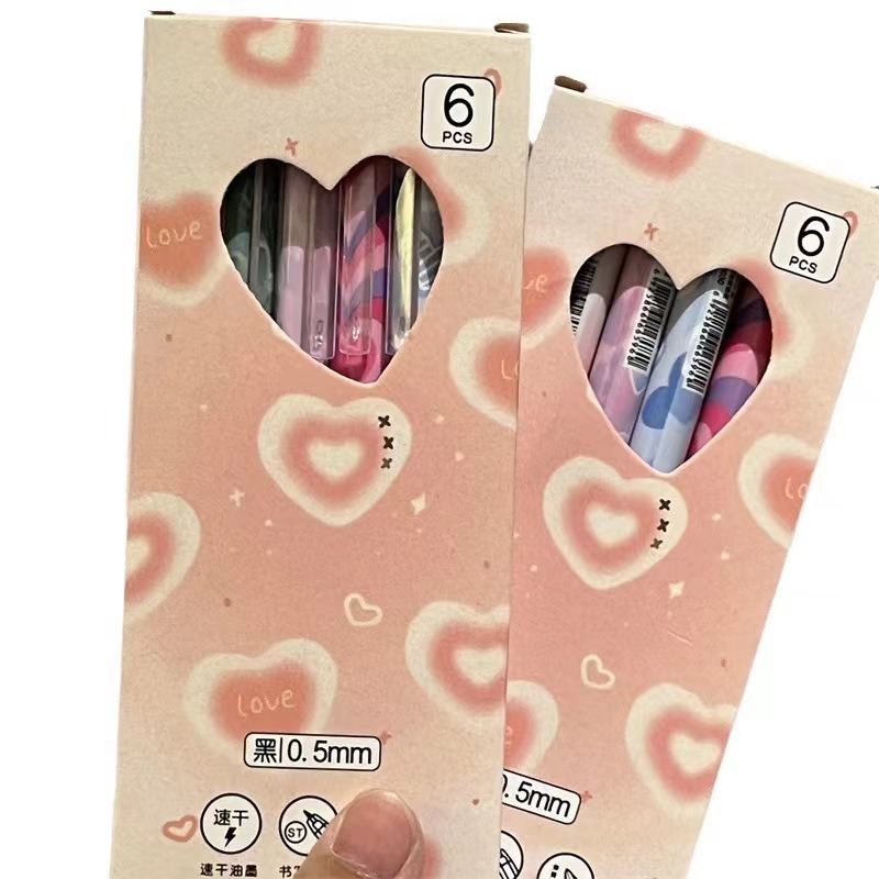 Fresh and heart-shaped gel pens, high appearance level, simple and girlish heart, press pen st head, student exam black pen and gel pen wholesale Item Picture