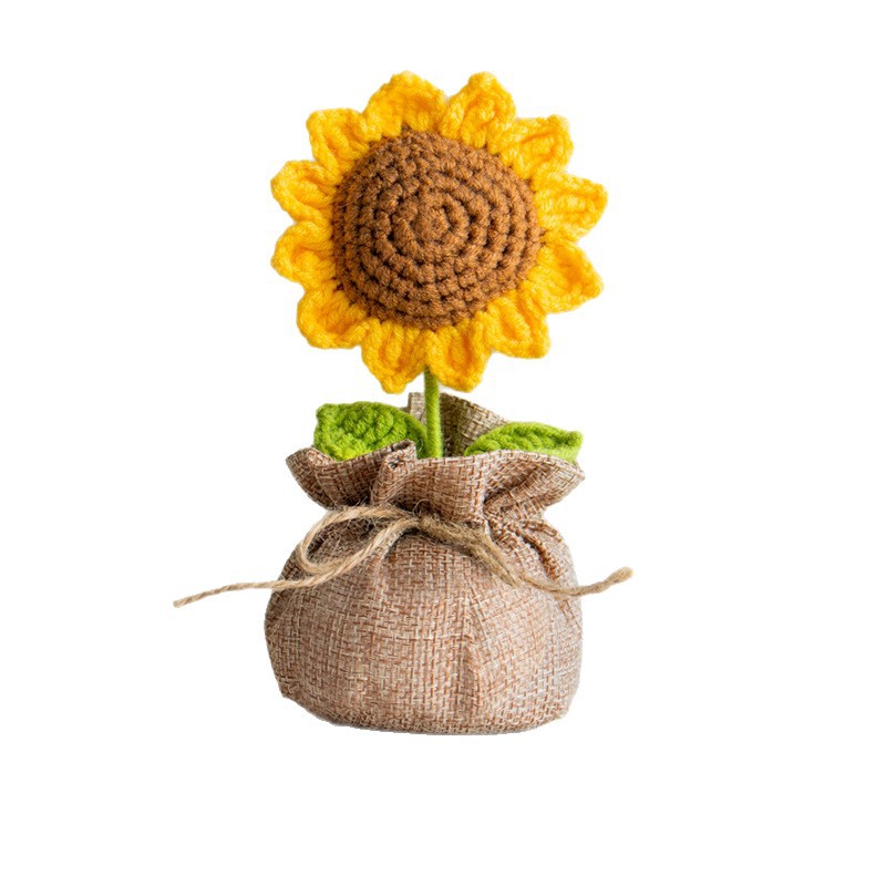 Cross-border handcrafted crocheted lucky bags, small potted plants, home ornaments, woolen woven finished products, rose decorations, artificial flower potted plants Item Picture