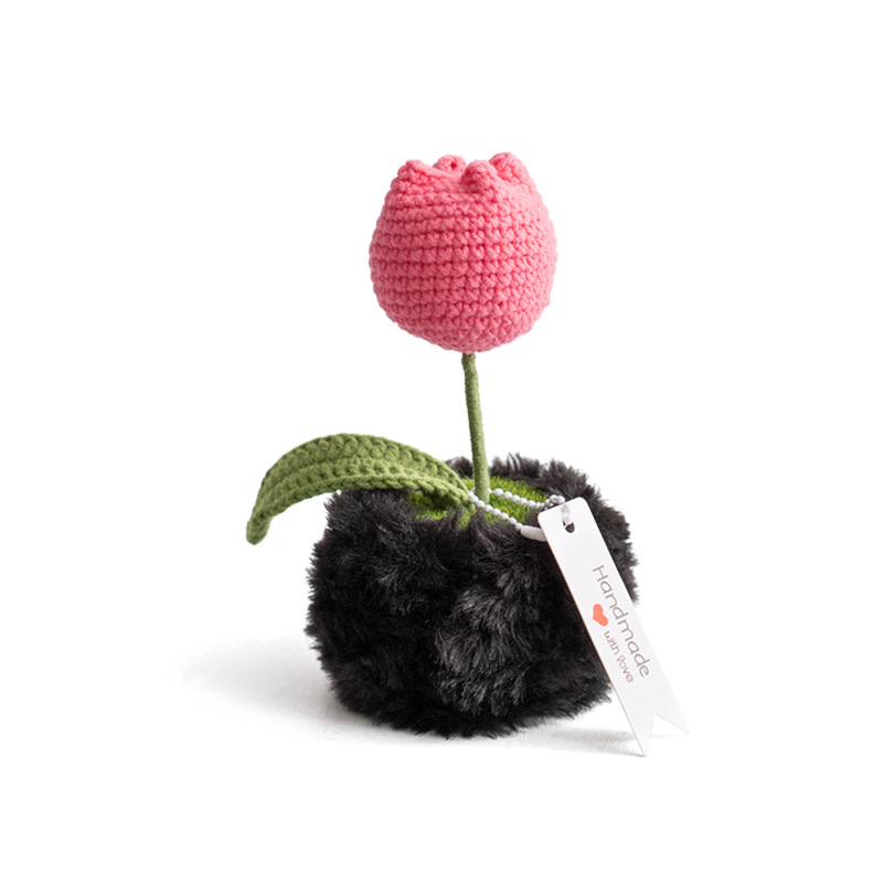 Handcrafted artificial flower ornaments, tulip crocheted potted plants, knitted woolen flowers, as bouquet gifts for elders and friends Item Picture