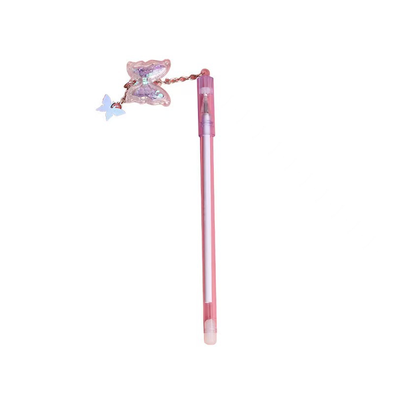 Creative girl heart butterfly sequined pendant gel pen, fresh and cute student exam signature pen pendant water pen Item Picture