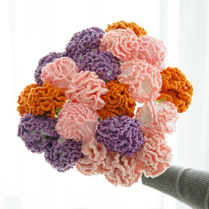 Hand-woven woolen products, artificial bouquets of preserved flowers and carnations, creative gifts for Mother's Day Specification image
