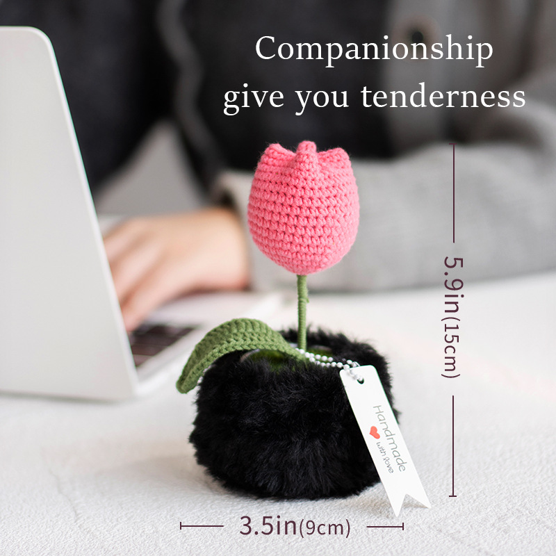 Handcrafted artificial flower ornaments, tulip crocheted potted plants, knitted woolen flowers, as bouquet gifts for elders and friends Application Scenario