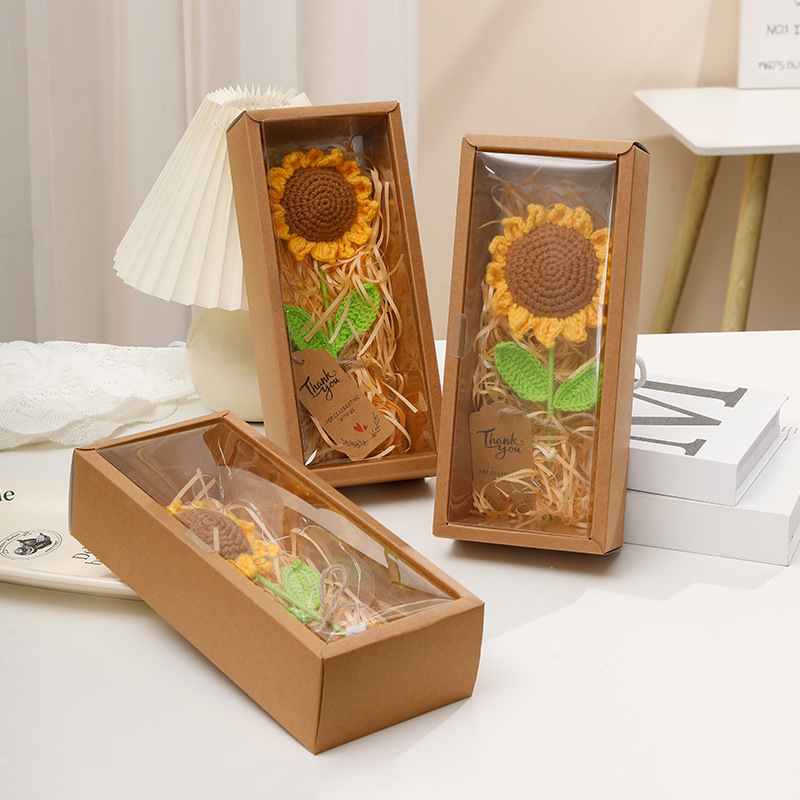 Hand-woven gift box sunflower wool bouquet finished product simulation flower sunflower gift box set, Teachers' Day gift details Picture