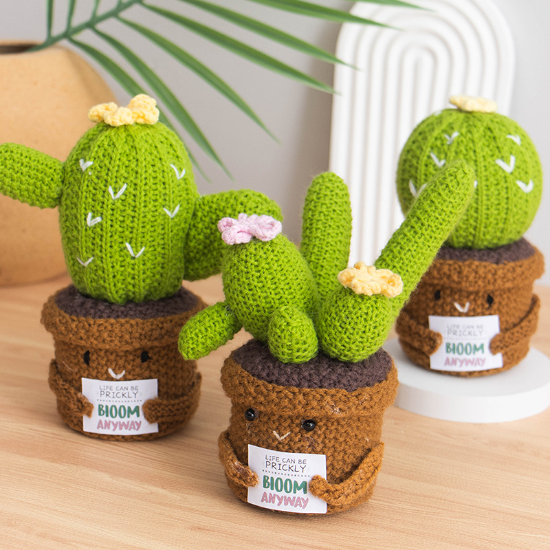 Cross-border hand-woven woolen plant dolls, positive energy card dolls, potted plant desktop ornaments, simulated potted plants