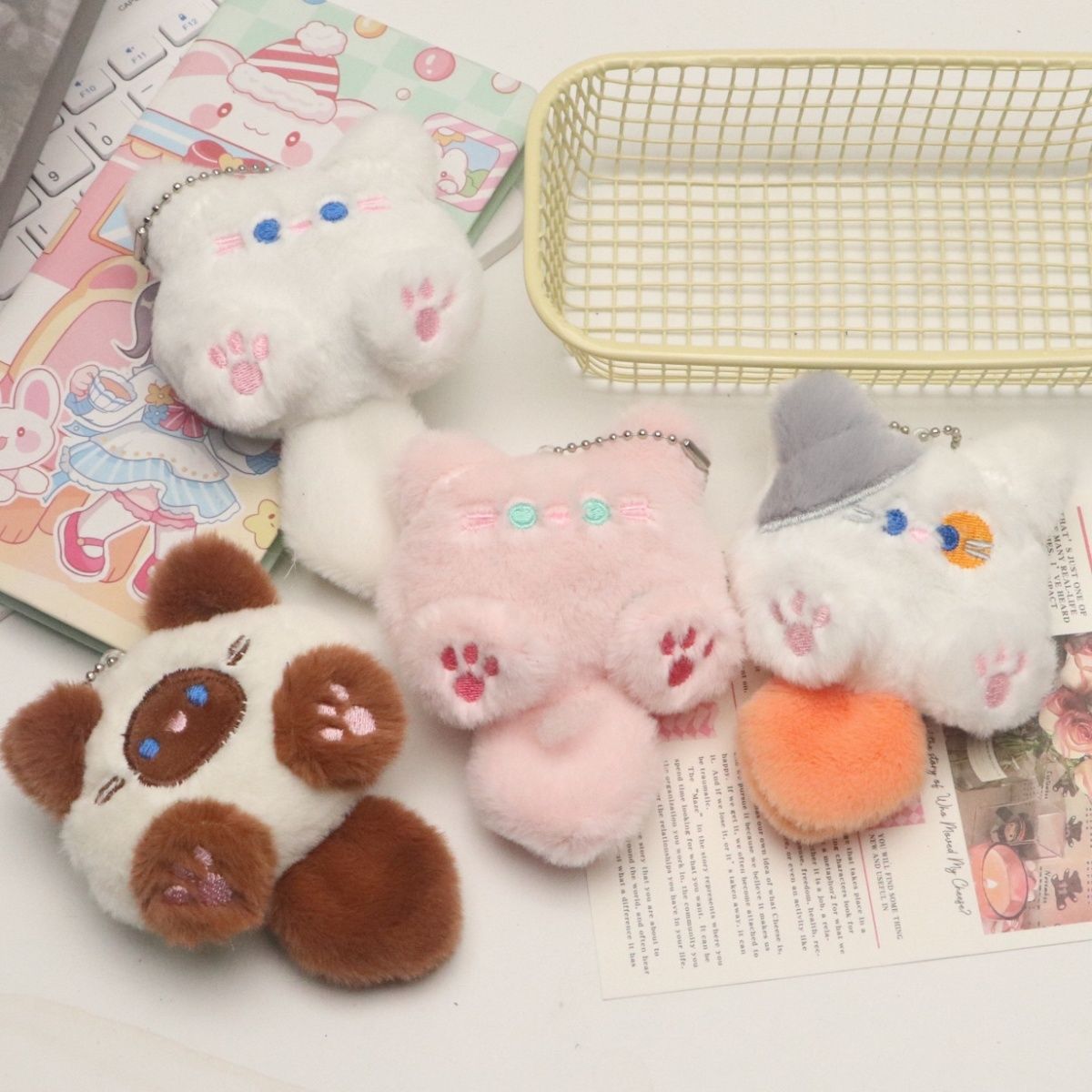 爆款可爱毛绒公仔挂件猫咪软夫夫长尾巴钥匙扣闺蜜包包挂饰配饰