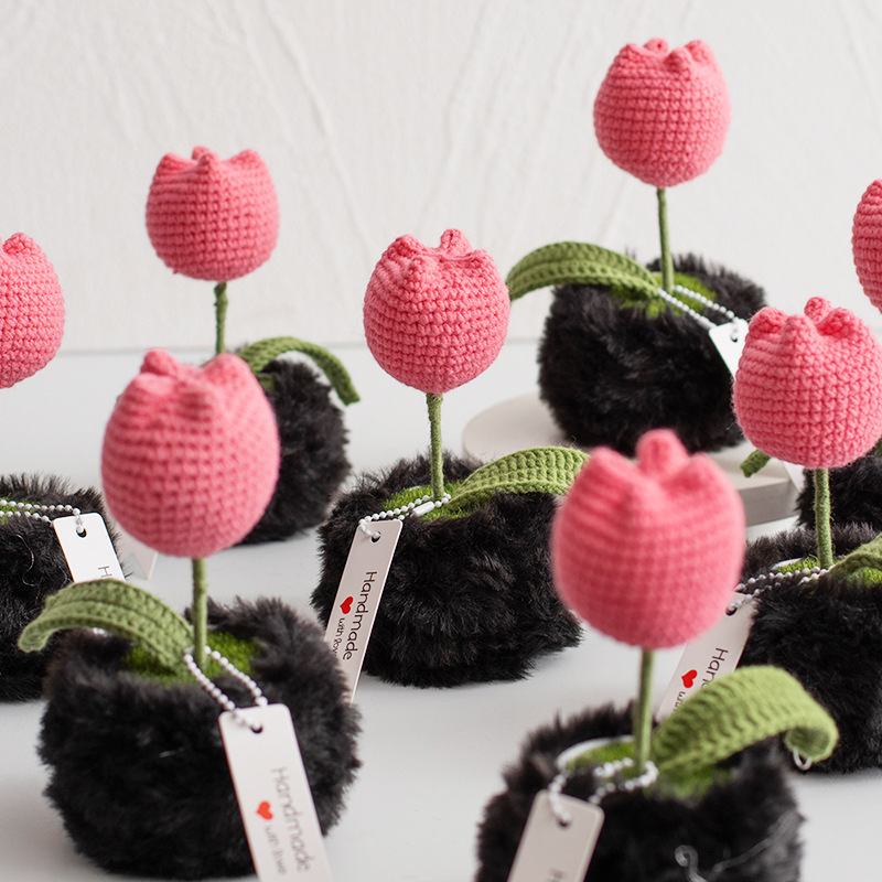 Handcrafted artificial flower ornaments, tulip crocheted potted plants, knitted woolen flowers, as bouquet gifts for elders and friends Specification image