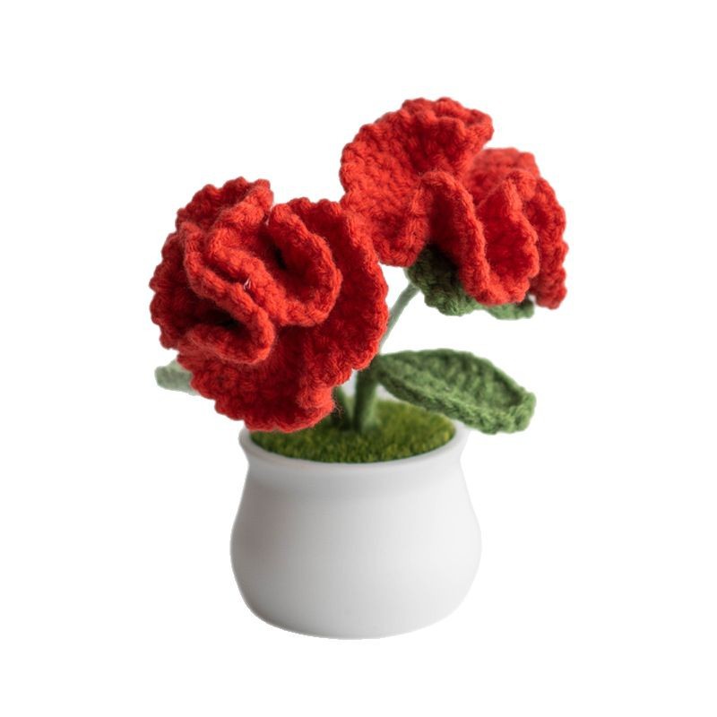 Hand-knitted double-headed carnation potted plants, finished woolen artificial flower ornaments, festival gifts, cross-border bestsellers at stalls Item Picture