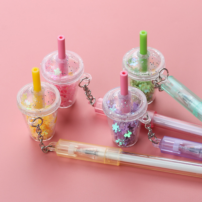 Korean Instagram creative girl heart milk tea cup pendant gel pen simple and cute student practice pen water pen wholesale Application Scenario