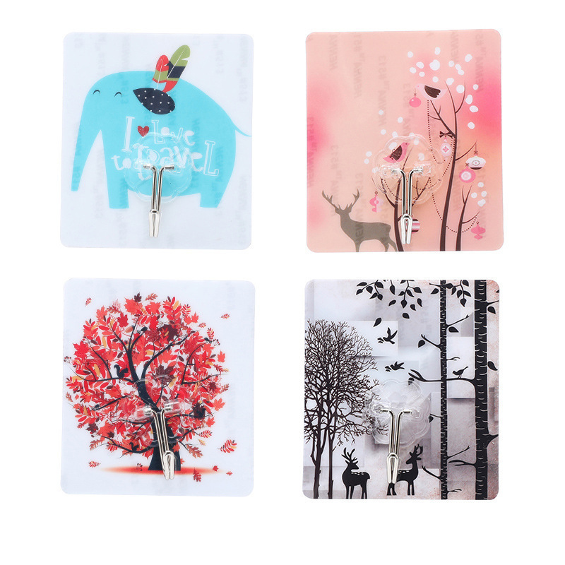 Transparent traceless hook, strong adhesive hook, pattern waterproof hook, kitchen nano sticker, nail-free and non-drilling hook Item Picture