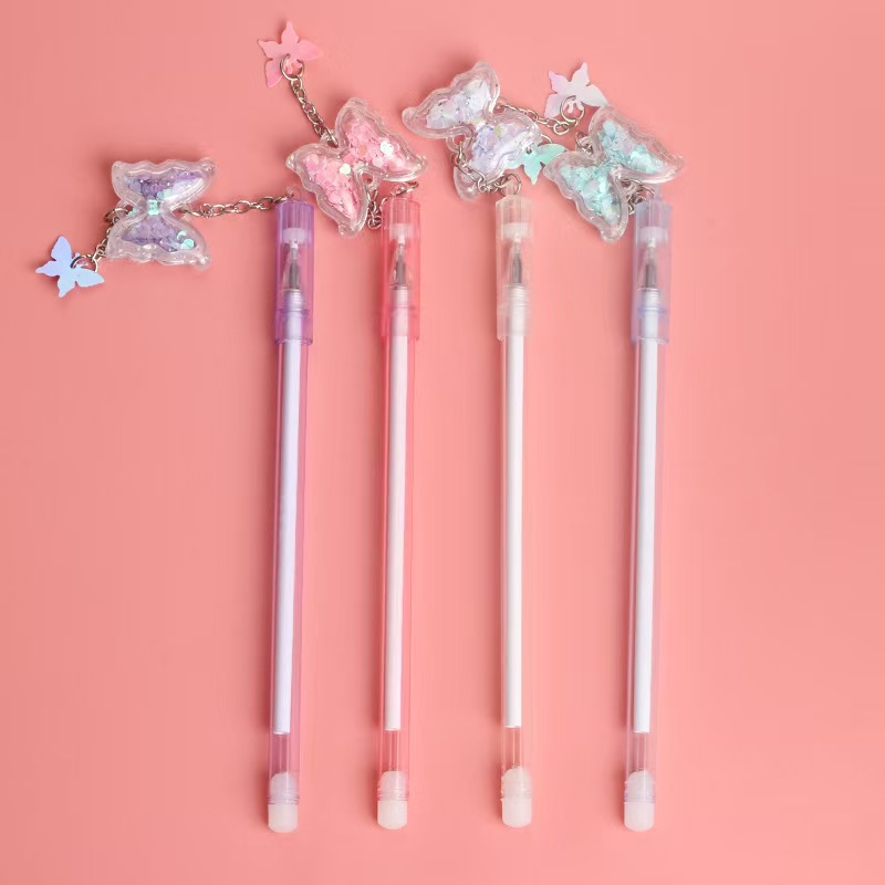 Creative girl heart butterfly sequined pendant gel pen, fresh and cute student exam signature pen pendant water pen