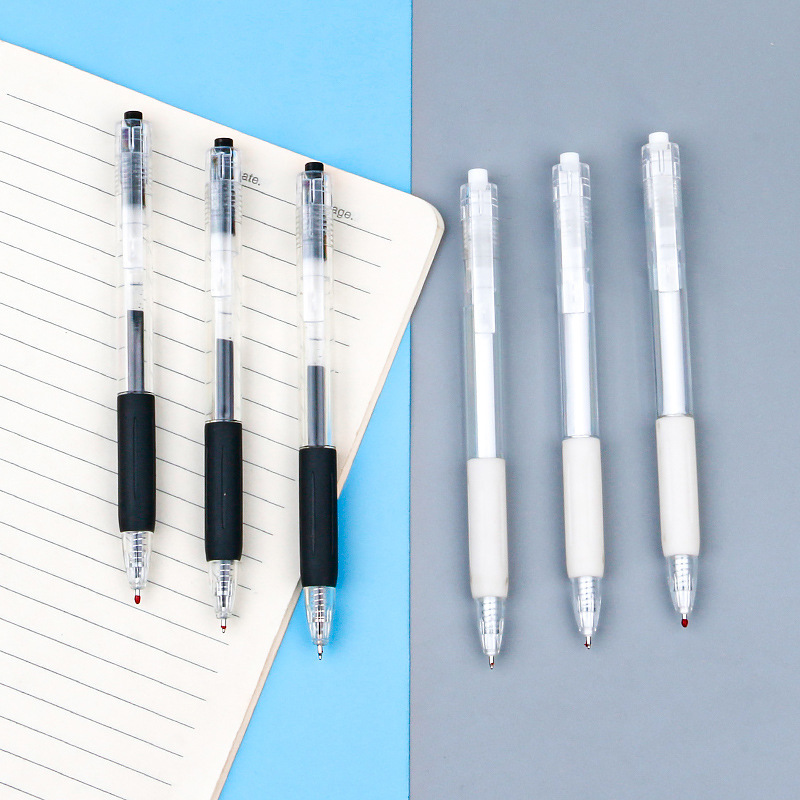 Creative and simple practice pen, press the gel pen with white and black rods, student press the water pen, office 0.5mm signature pen details Picture